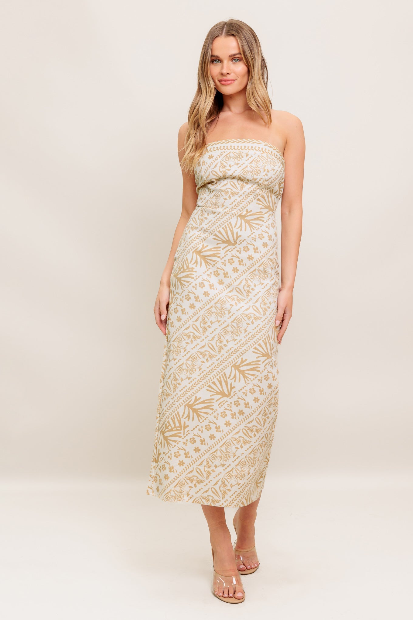 Lady Black Tie - Boho H-line Strapless Midi Dress - Size L Lady Black Tie - Boho H-line Strapless Midi Dress - Size L