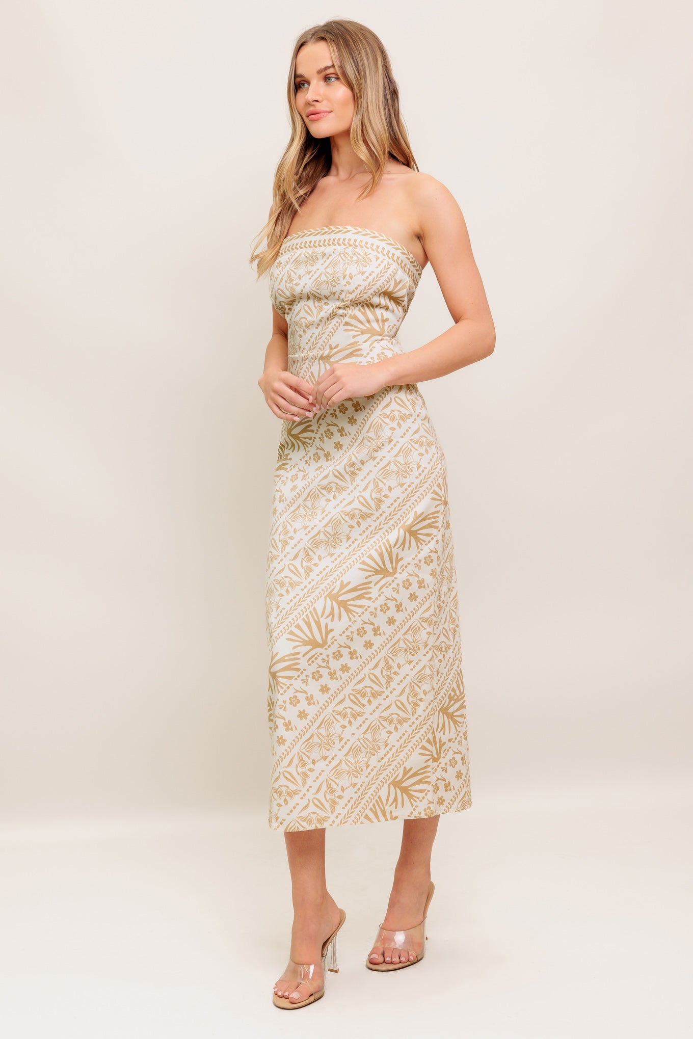 Lady Black Tie - Boho H-line Strapless Midi Dress - Size L Lady Black Tie - Boho H-line Strapless Midi Dress - Size L