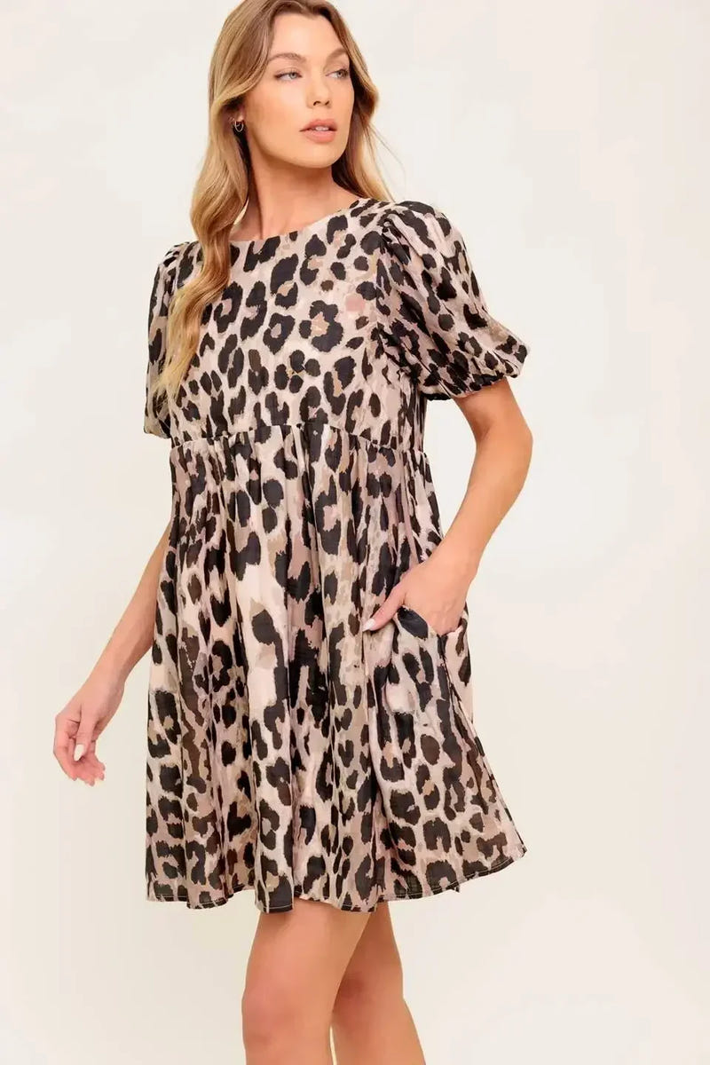 MARTINE LEOPARD MINI DRESS - TAUPE - FINAL SALE