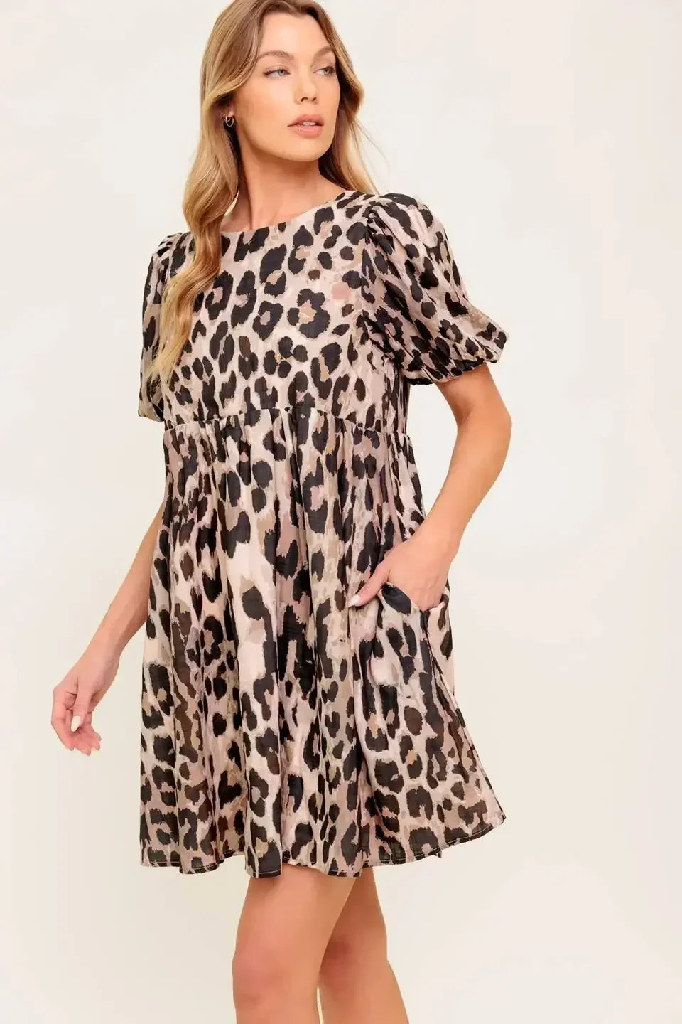MARTINE LEOPARD MINI DRESS - TAUPE - FINAL SALE