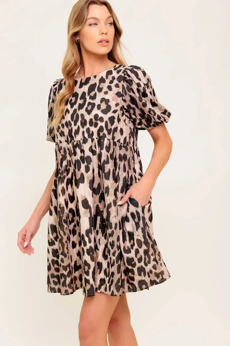 MARTINE LEOPARD MINI DRESS - TAUPE - FINAL SALE