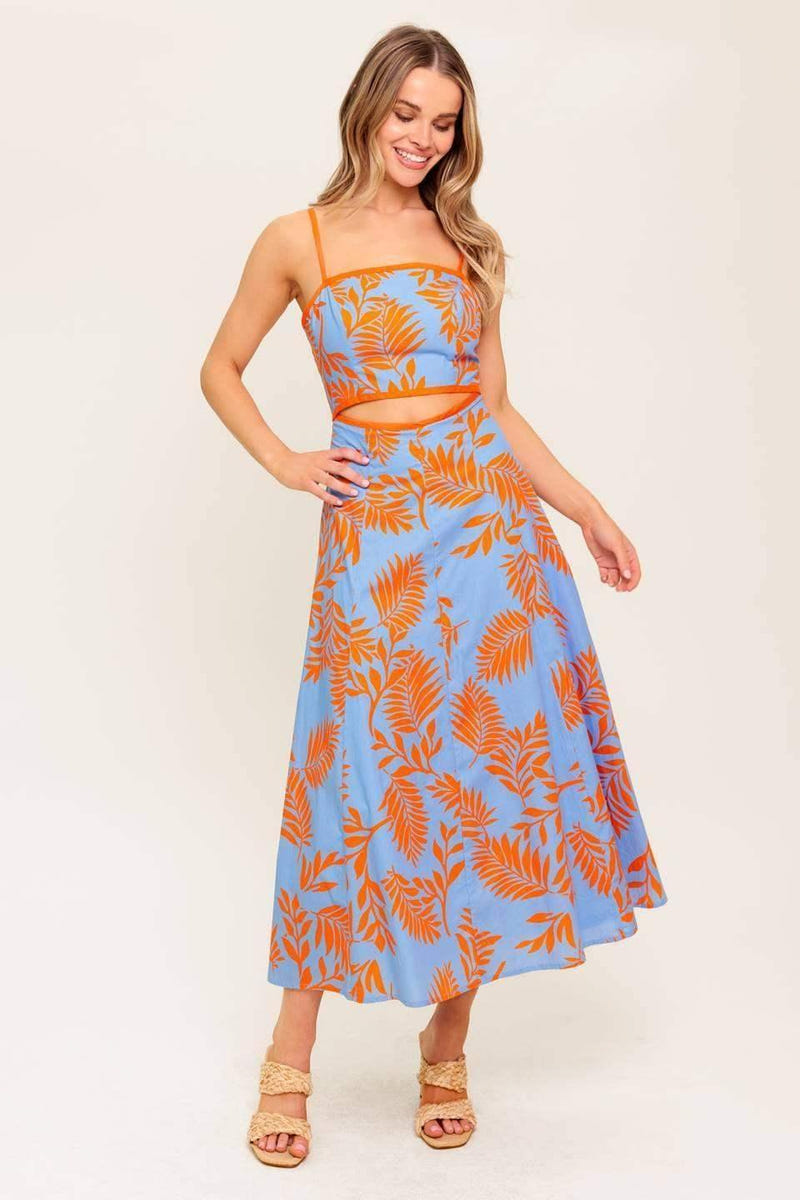 APRICOT SUNSET CUT-OUT MIDI DRESS