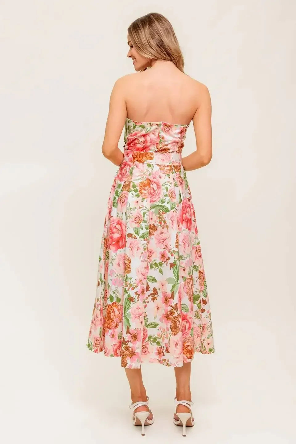 DAWN STRAPLESS MIDI DRESS - PINK FLORAL