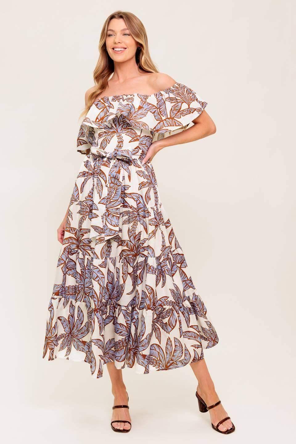 PALM TREE GARDEN - OFF THE SHOULDER MIDI DRESS