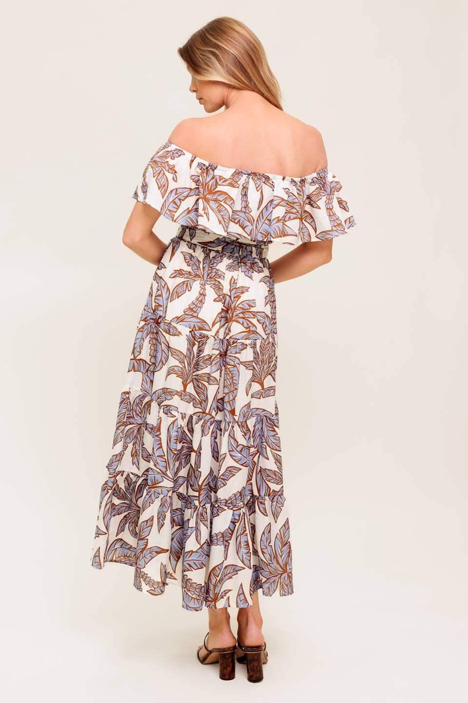 PALM TREE GARDEN - OFF THE SHOULDER MIDI DRESS