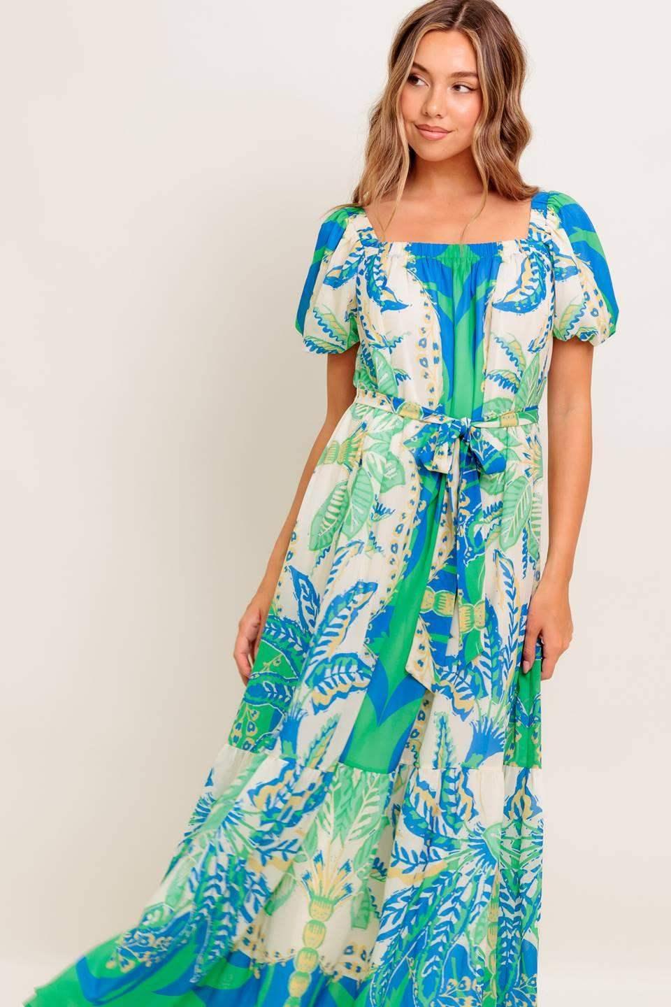 MADDISON MAXI DRESS - GREEN & BLUE
