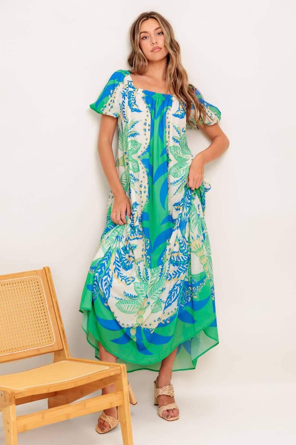 MADDISON MAXI DRESS - GREEN & BLUE