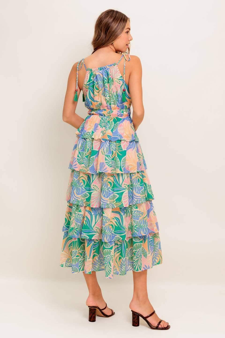 TARA LEAF PRINT MIDI DRESS