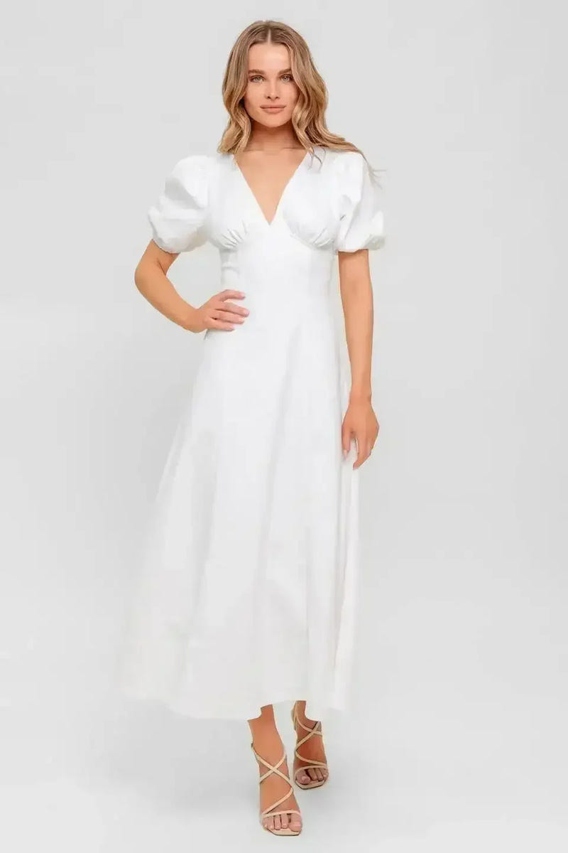 GLENDA MIDI DRESS - WHITE DENIM