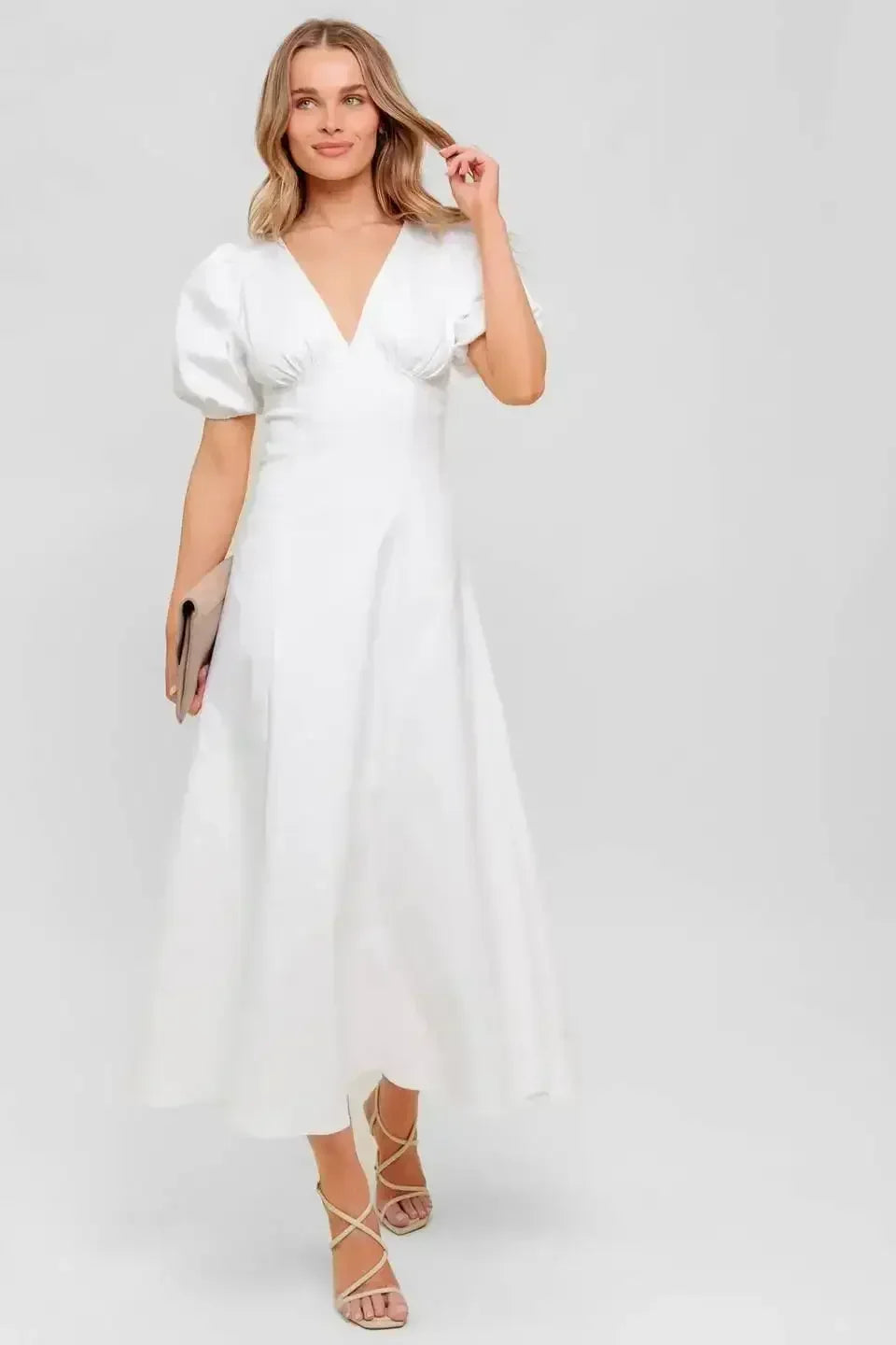 GLENDA MIDI DRESS - WHITE DENIM