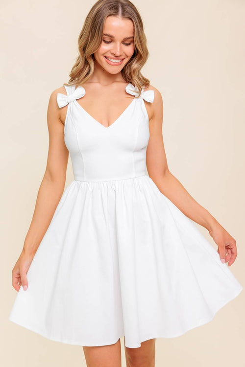 CHARMING CHIC - WHITE DENIM MINI DRESS WITH BOWS