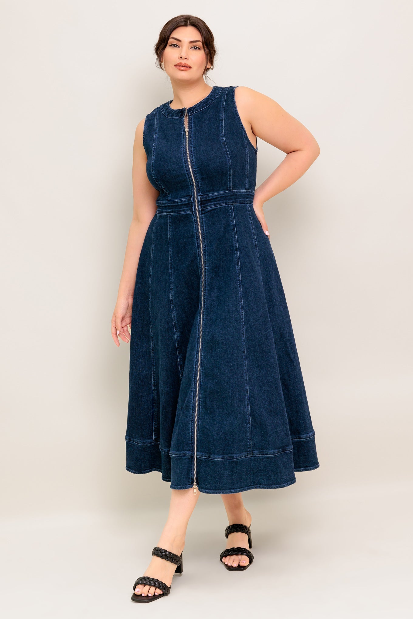 Lady Black Tie - Raw Beauty - Zip Front Denim Midi Dress