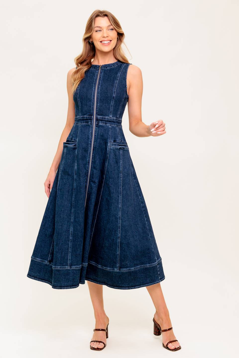 Lady Black Tie - Raw Beauty - Zip Front Denim Midi Dress