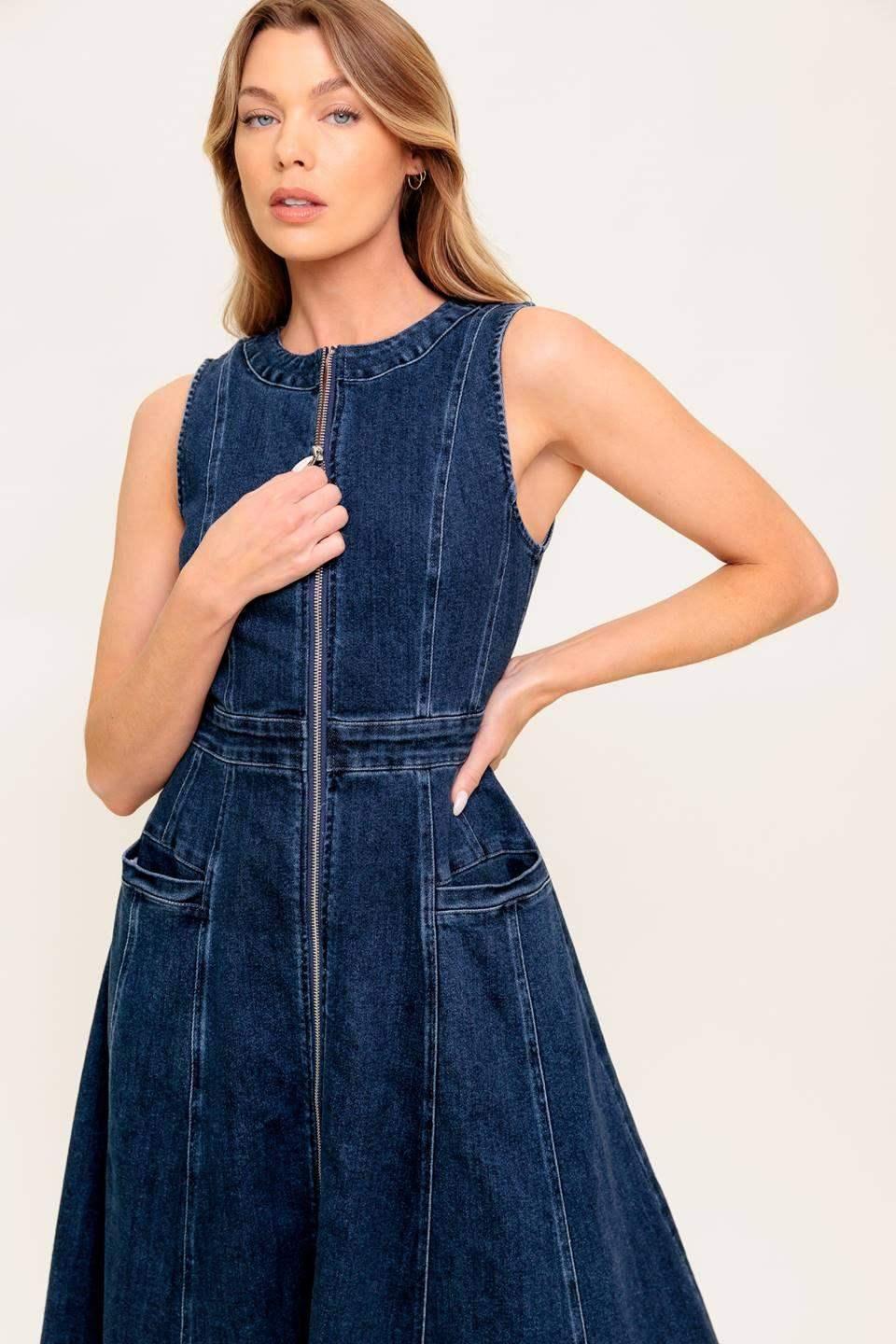RAW BEAUTY - INDIGO SLEEVELESS DENIM DRESS