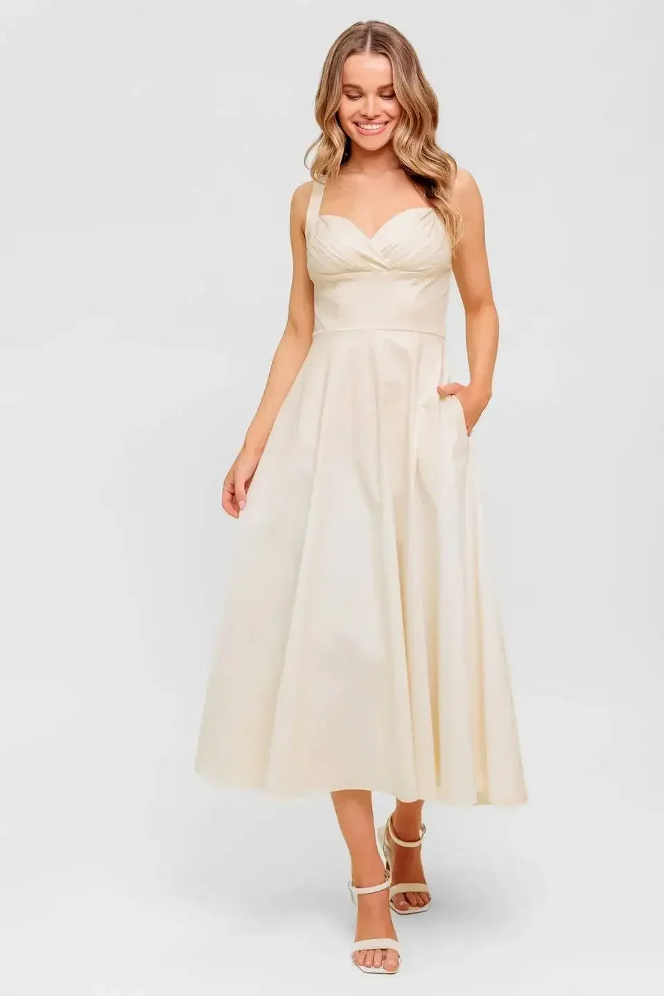 CHANTILLY CHARM SHIRRED MIDI DRESS