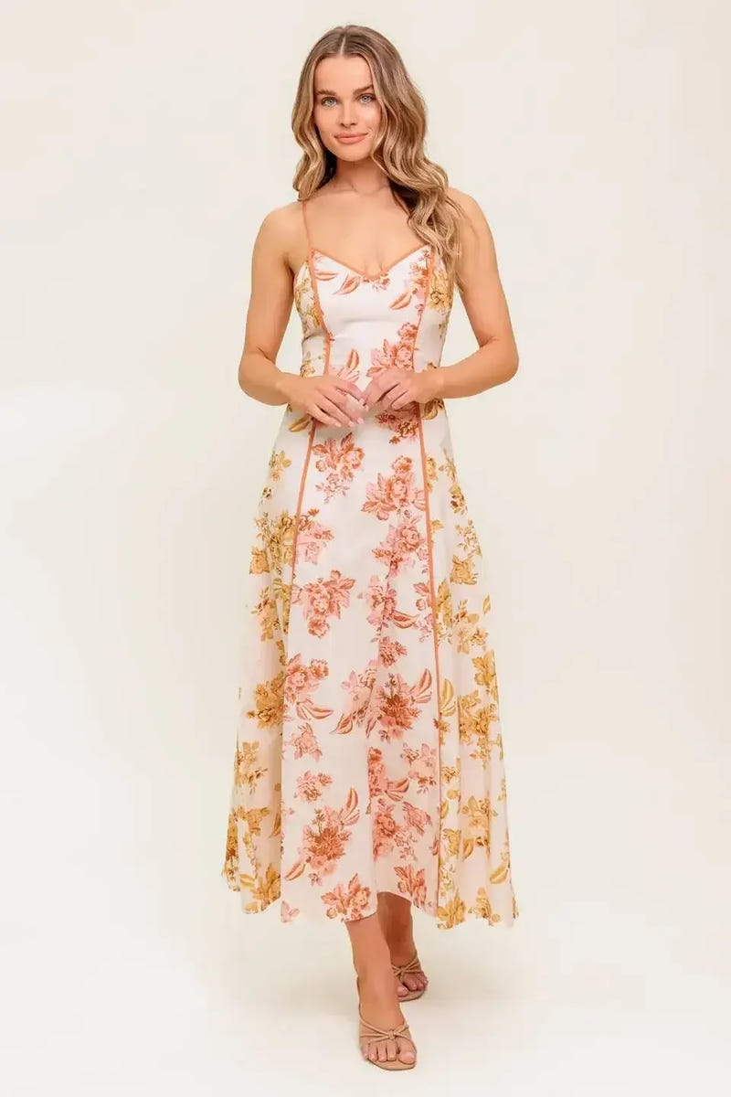 CARLYN MIDI DRESS - MUSTARD FLORAL