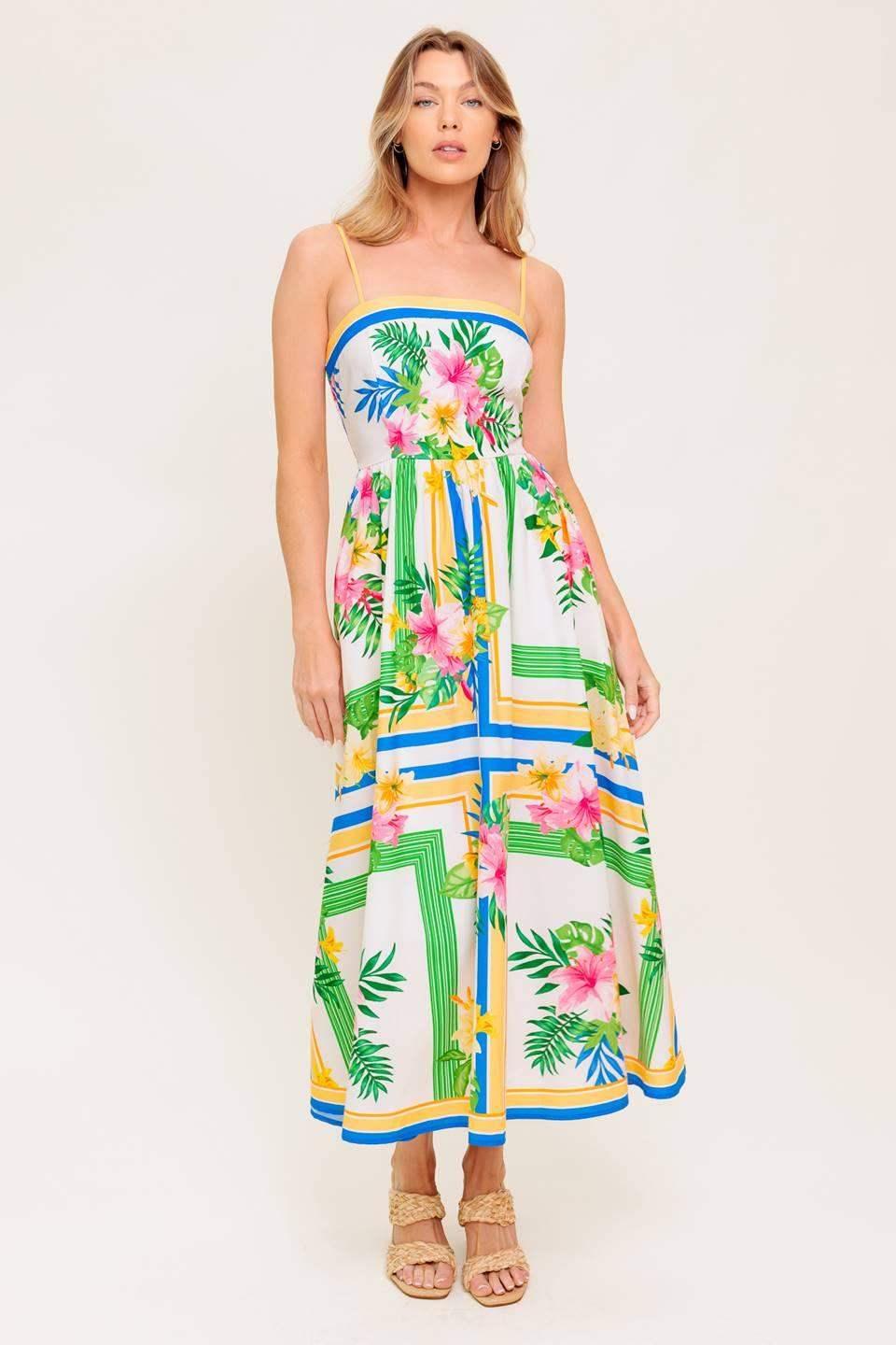 FLORAL HARMONY - FLOWER PRINT MIDI DRESS WITH POCKETS