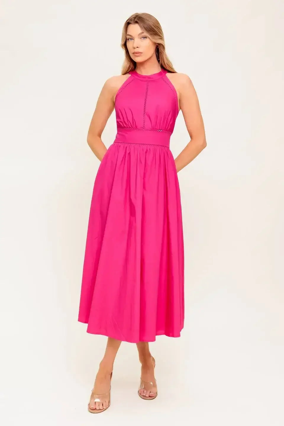 SOLEIL FUCHSIA HALTER MIDI DRESS