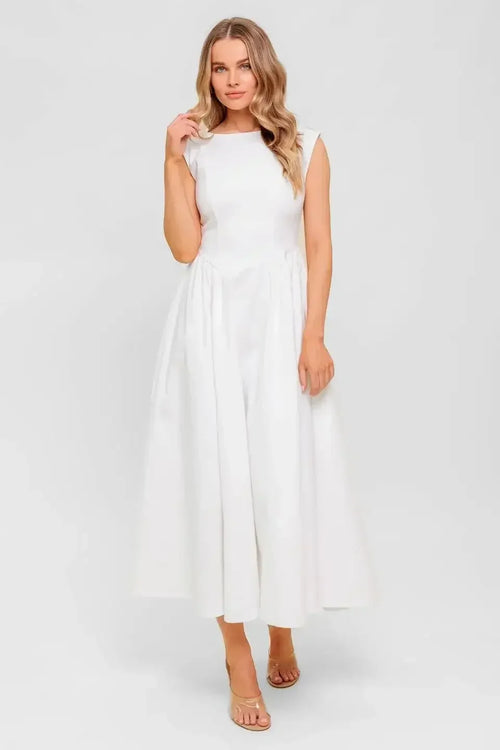 LISETTE WHITE DENIM MIDI DRESS