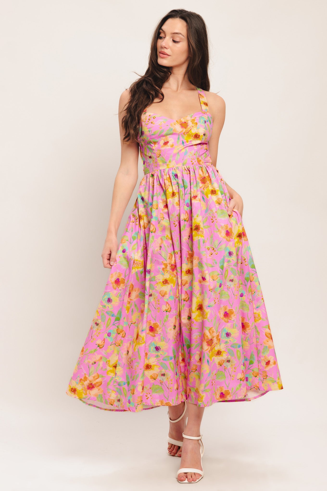 ROSY DAYDREAM PINK FLORAL MIDI DRESS
