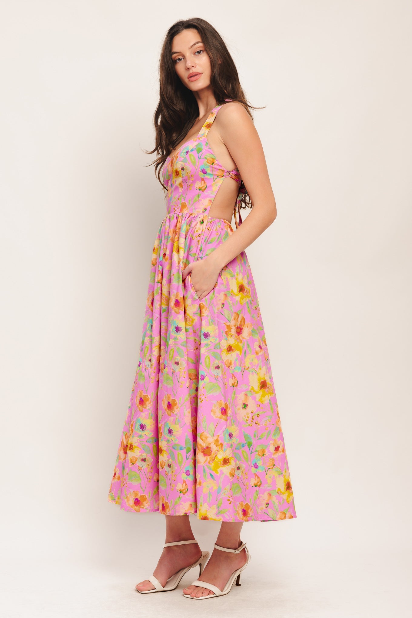 ROSY DAYDREAM PINK FLORAL MIDI DRESS | Lady Black Tie