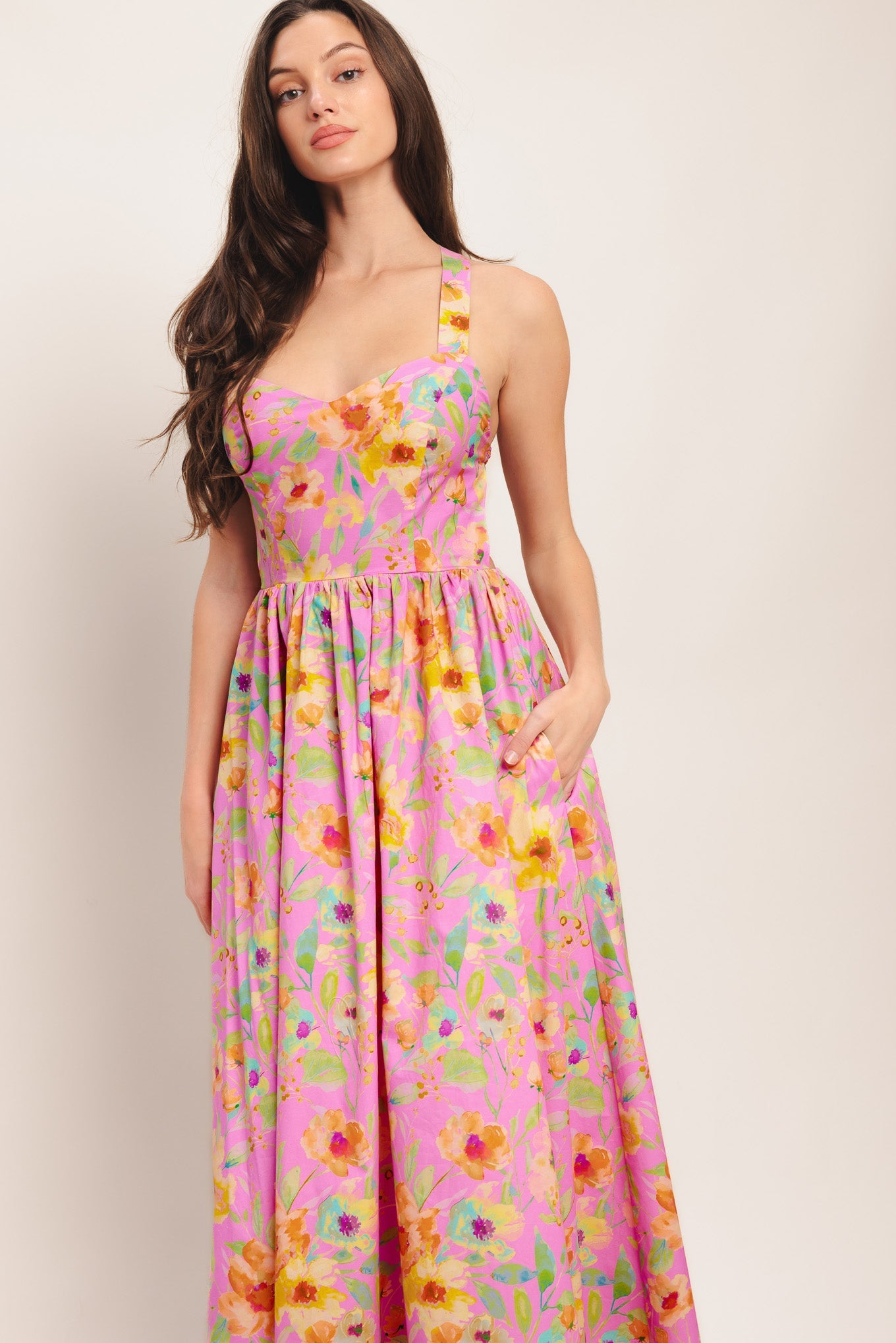 ROSY DAYDREAM PINK FLORAL MIDI DRESS | Lady Black Tie