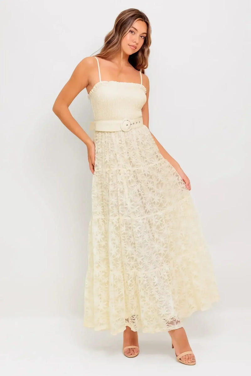 PARADISE AWAITS CREAM LACE ANKLE DRESS