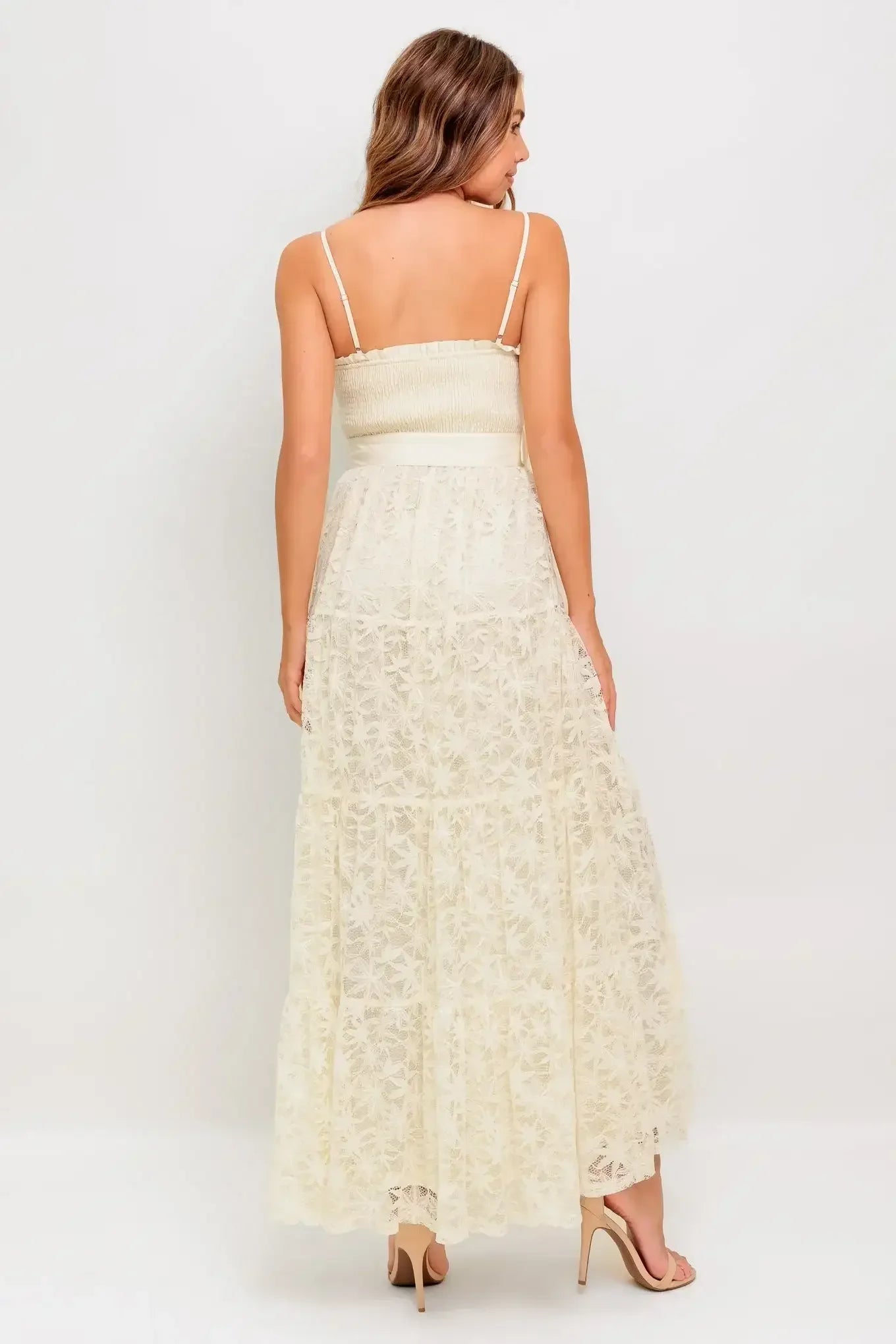 PARADISE AWAITS CREAM LACE ANKLE DRESS