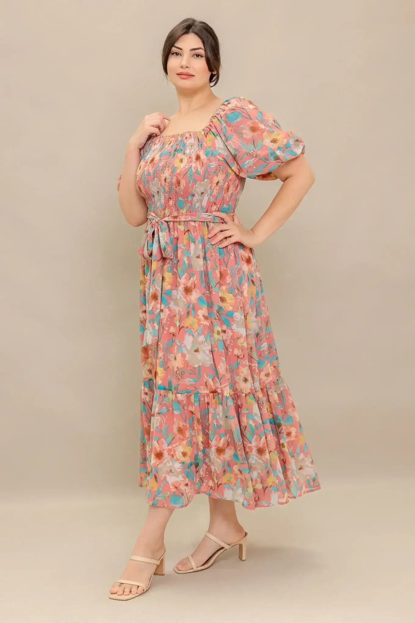 ROSY TWILIGHT FLORAL MIDI DRESS