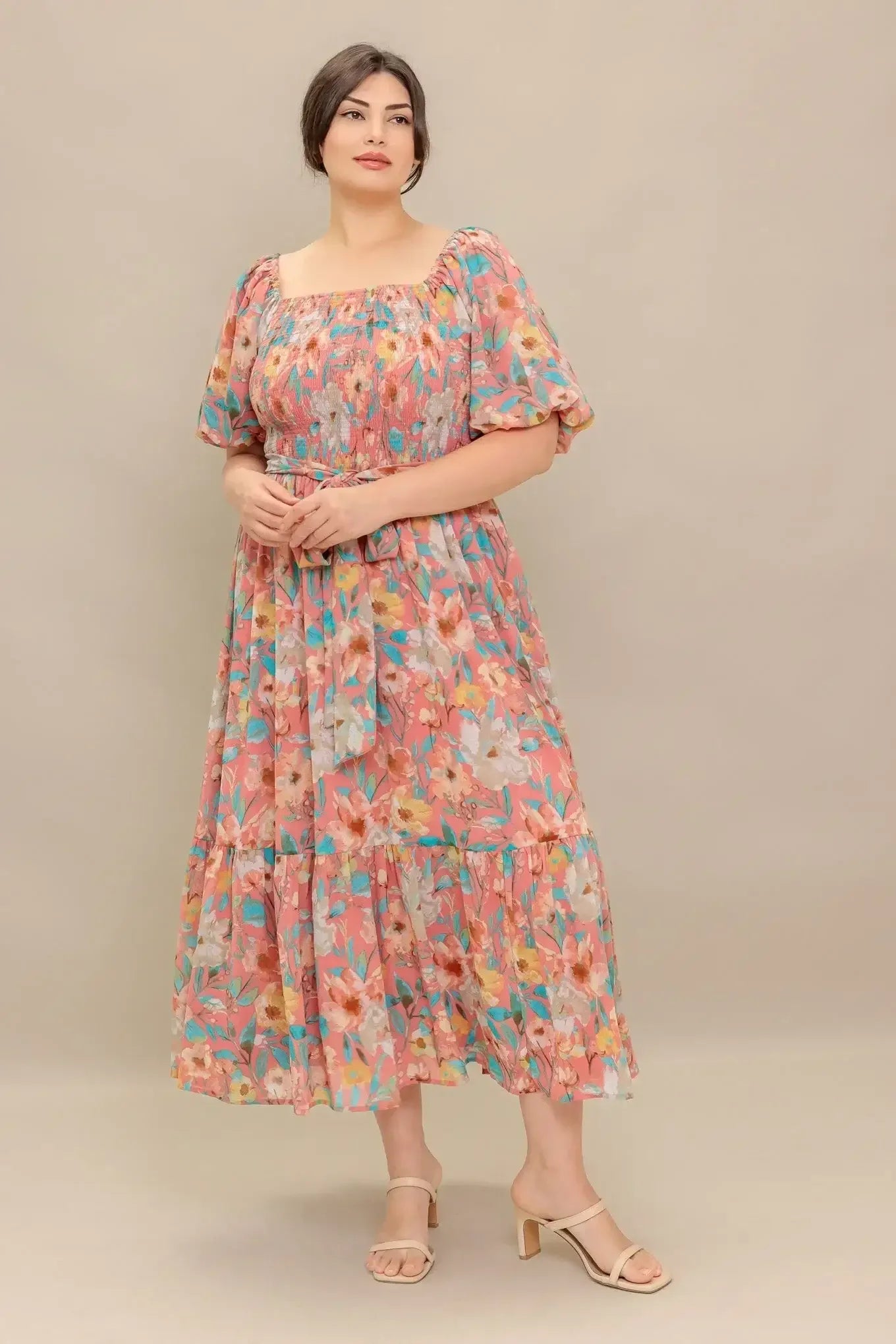 ROSY TWILIGHT FLORAL MIDI DRESS