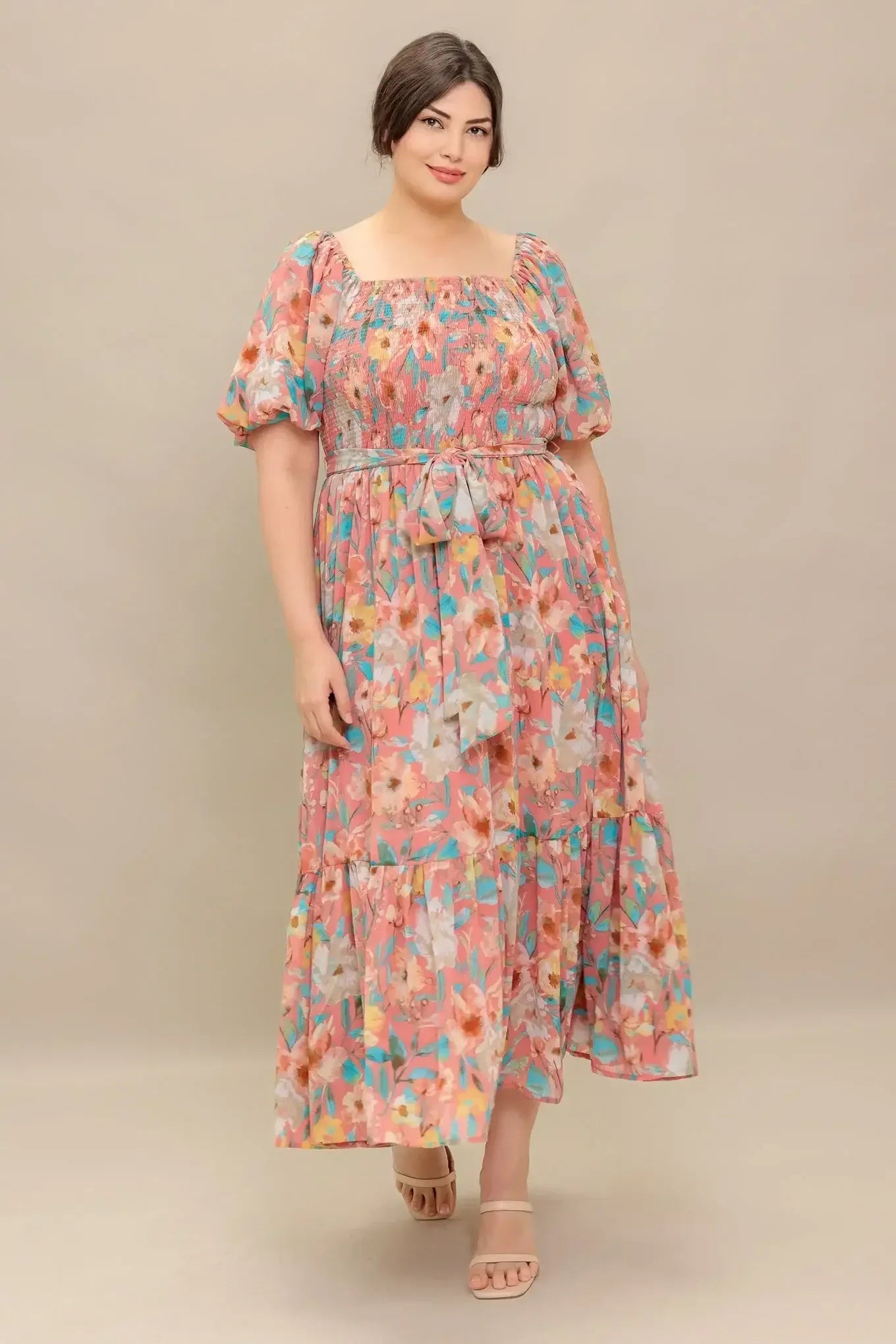 ROSY TWILIGHT FLORAL MIDI DRESS