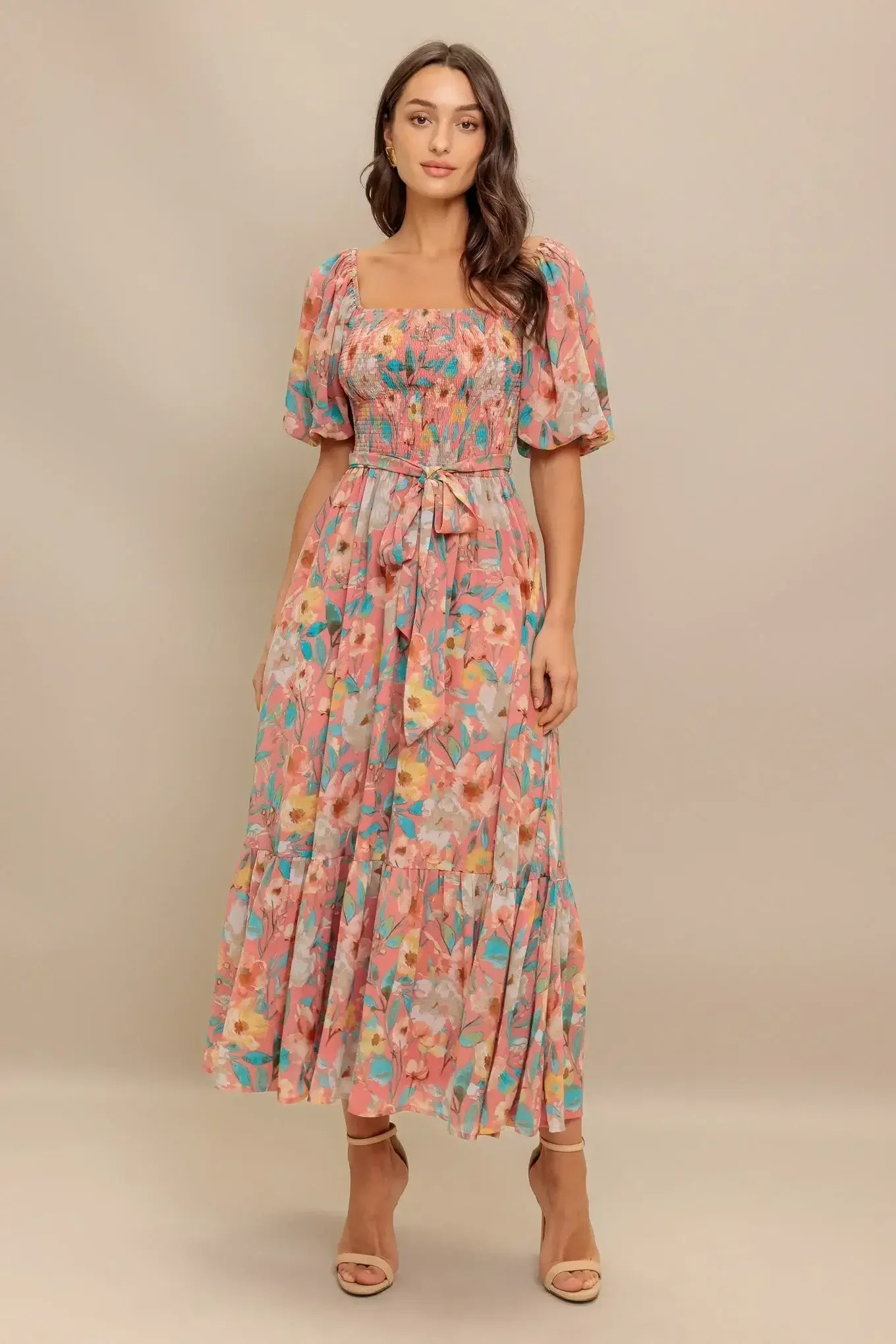 ROSY TWILIGHT FLORAL MIDI DRESS