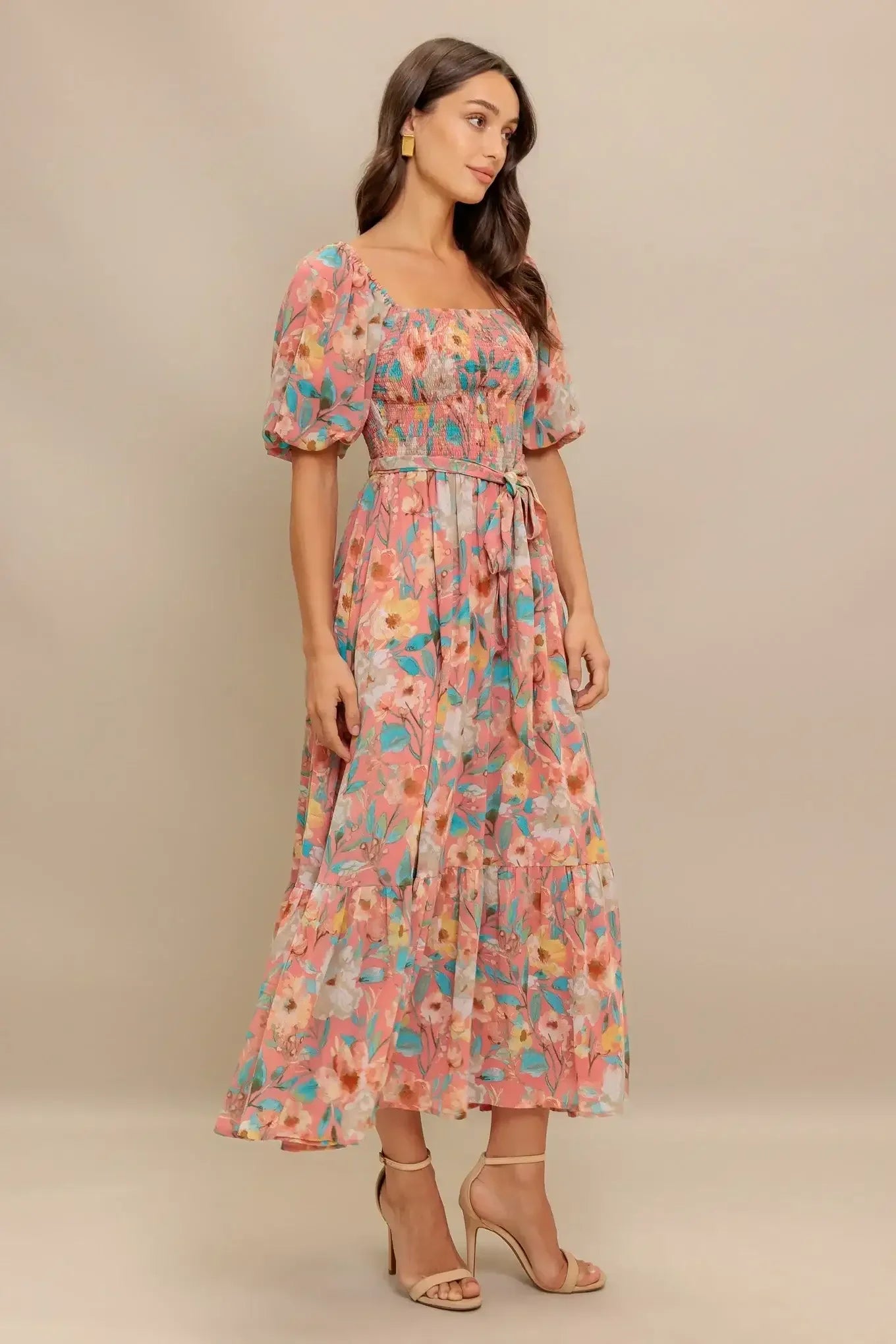 ROSY TWILIGHT FLORAL MIDI DRESS