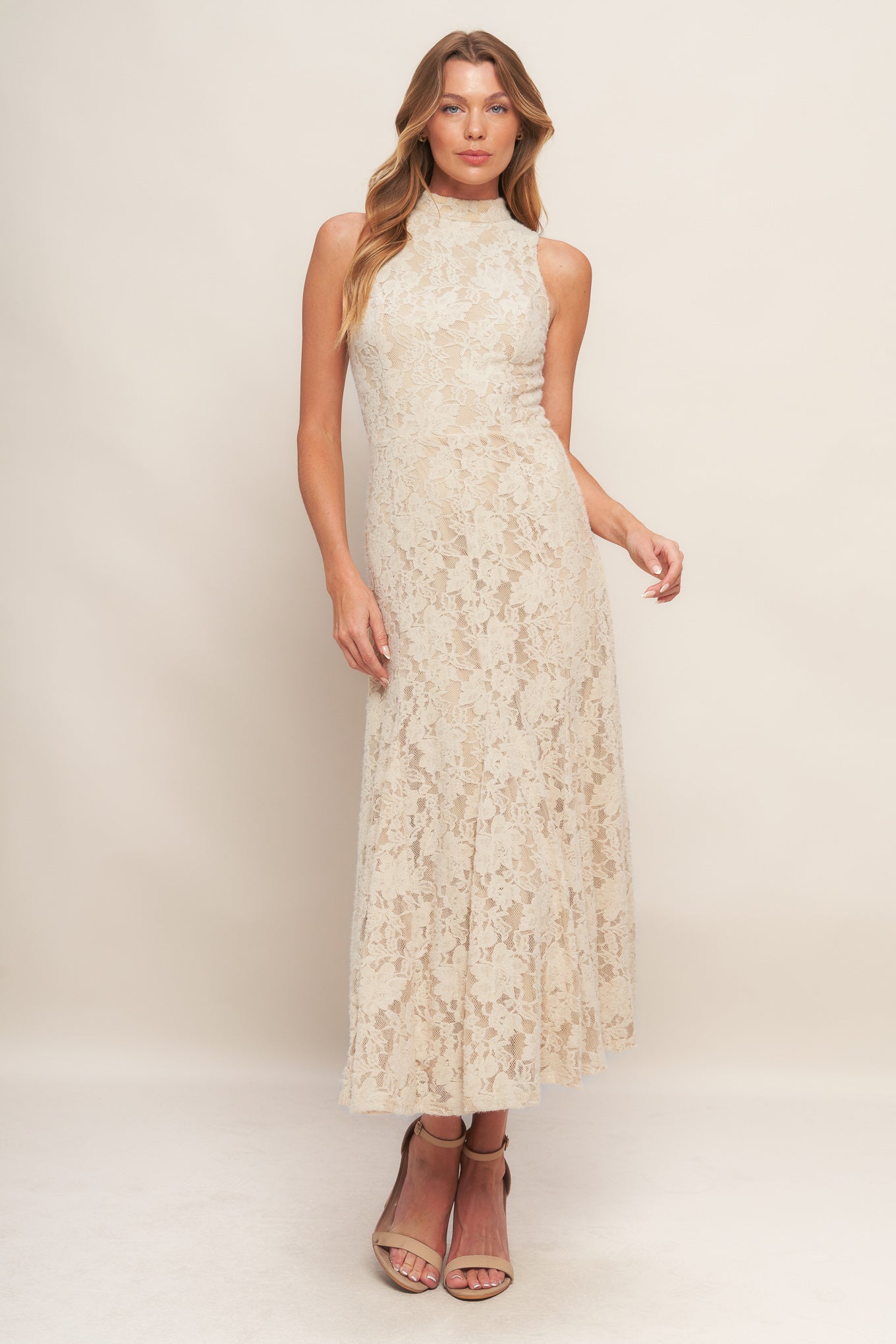 Lady Black Tie - Elegant Floral Stretch Lace Midi Dress - Size L Lady Black Tie - Elegant Floral Stretch Lace Midi Dress - Size L
