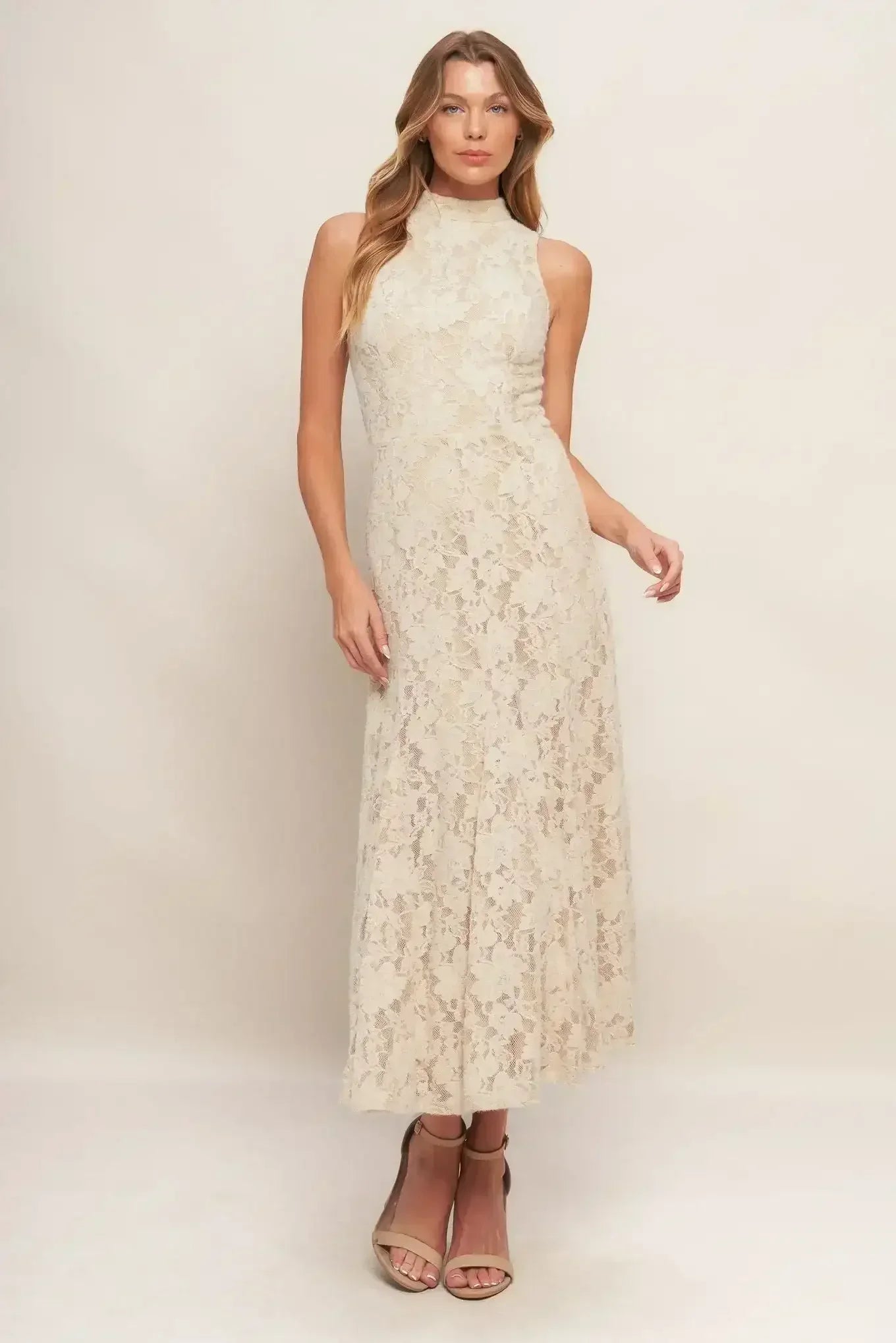 ELEGANT FLORAL STRETCH LACE MIDI DRESS