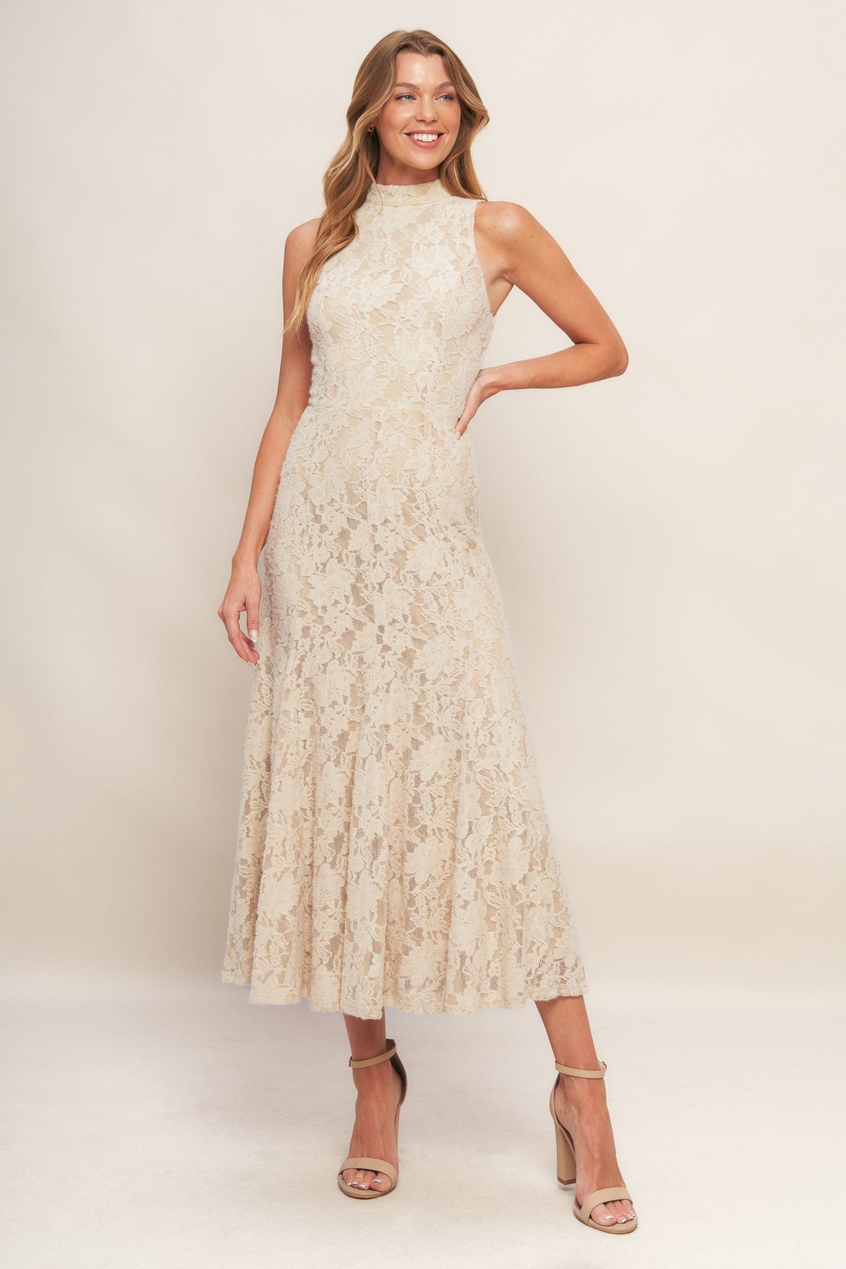 Lady Black Tie - Elegant Floral Stretch Lace Midi Dress - Size L Lady Black Tie - Elegant Floral Stretch Lace Midi Dress - Size L