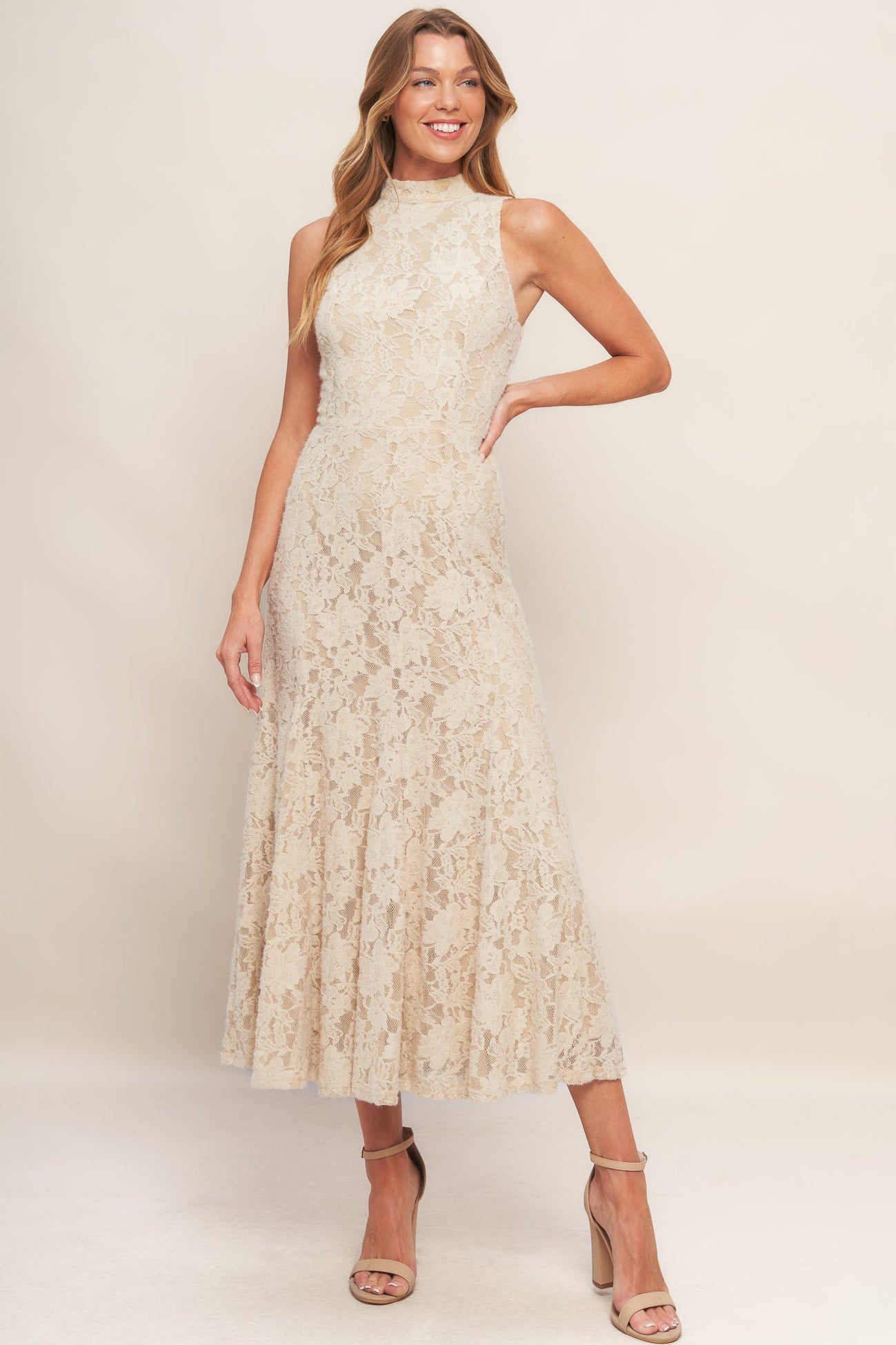 Lady Black Tie - Elegant Floral Stretch Lace Midi Dress