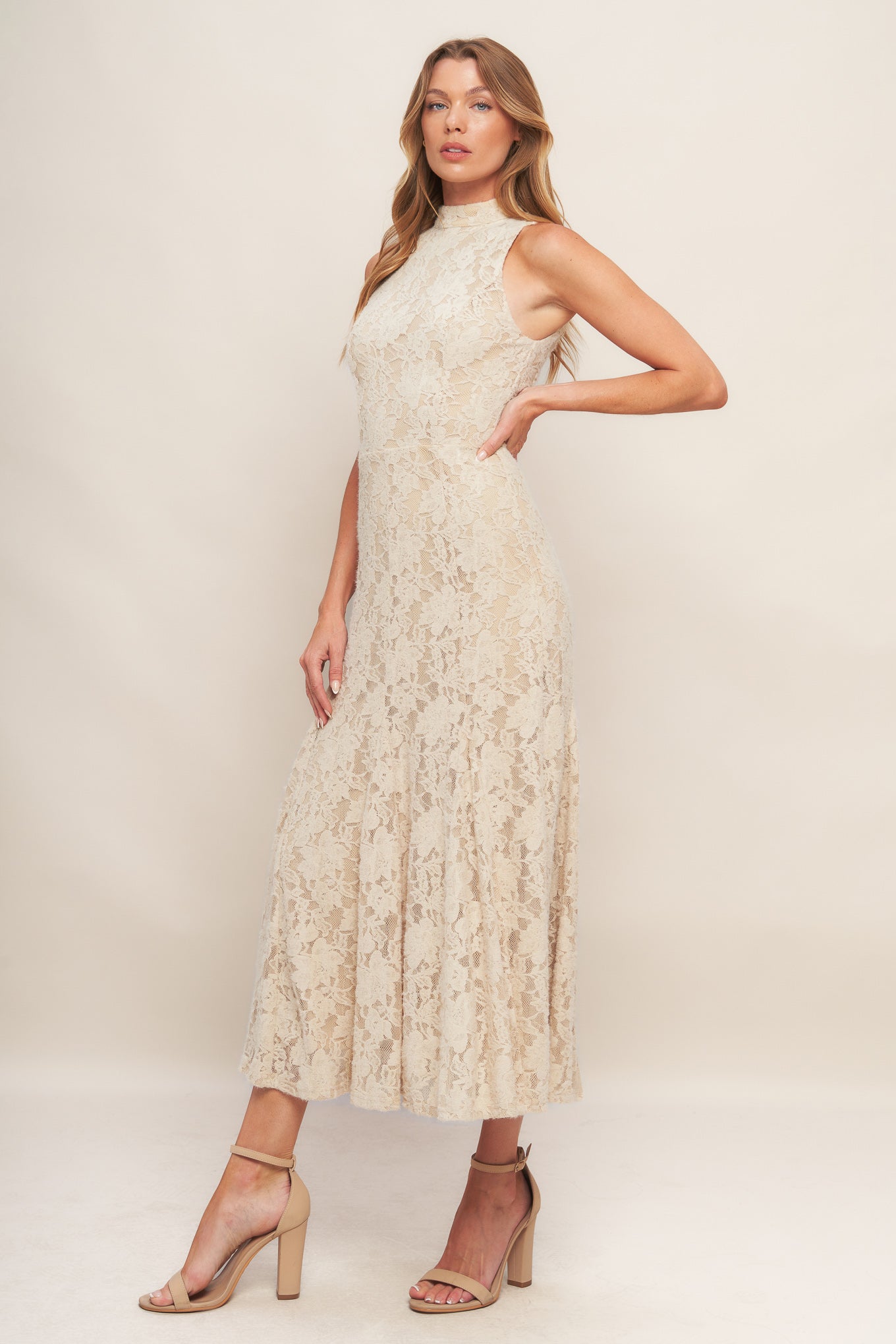 Lady Black Tie - Elegant Floral Stretch Lace Midi Dress - Size L Lady Black Tie - Elegant Floral Stretch Lace Midi Dress - Size L