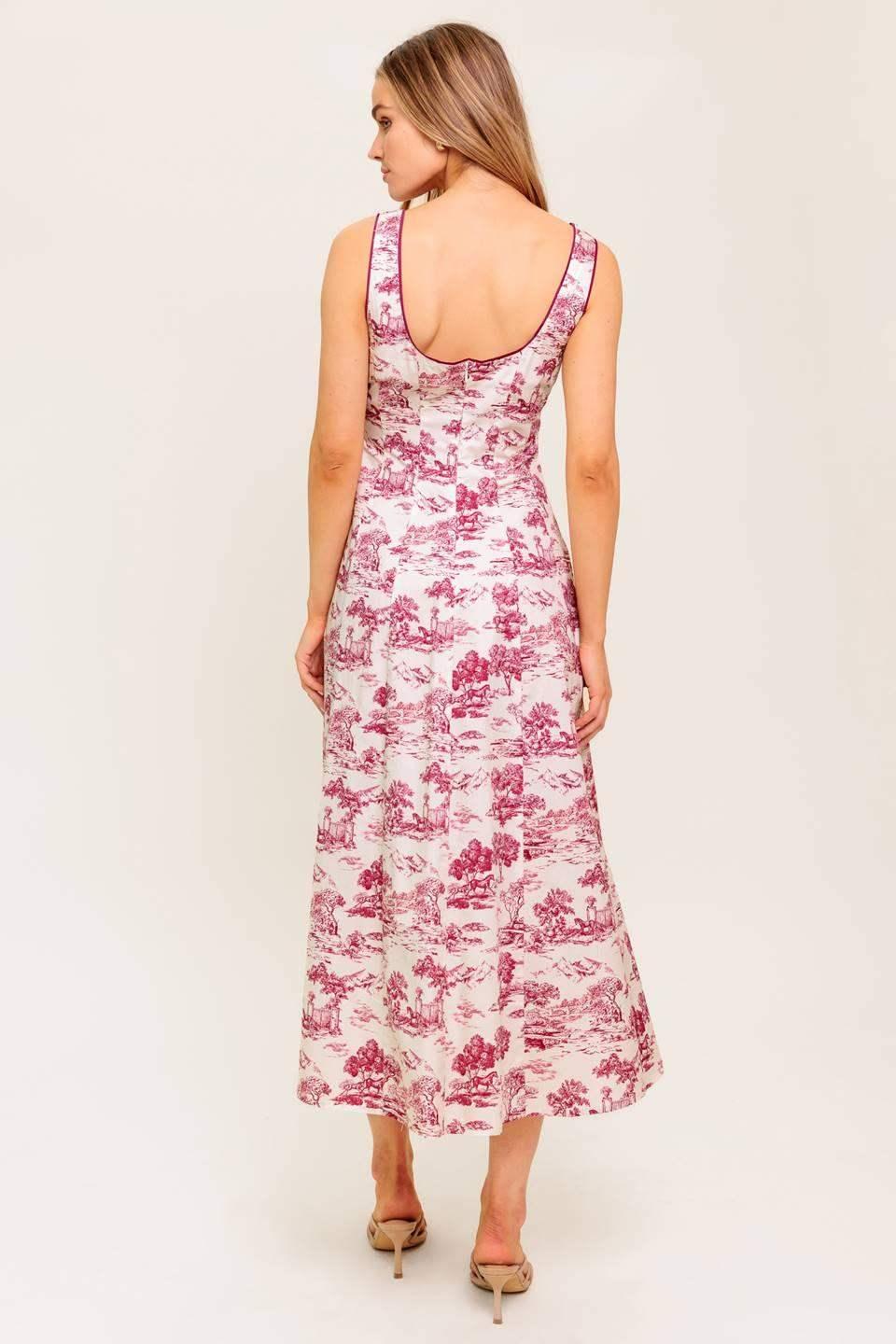 RASPBERRY ROSÉ TOILE MIDI DRESS - BERRY