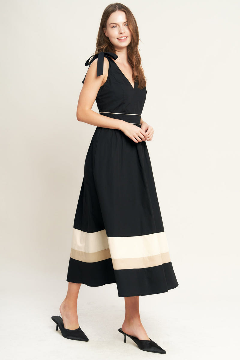 FOREST CHARM BLACK & CREAM MIDI DRESS
