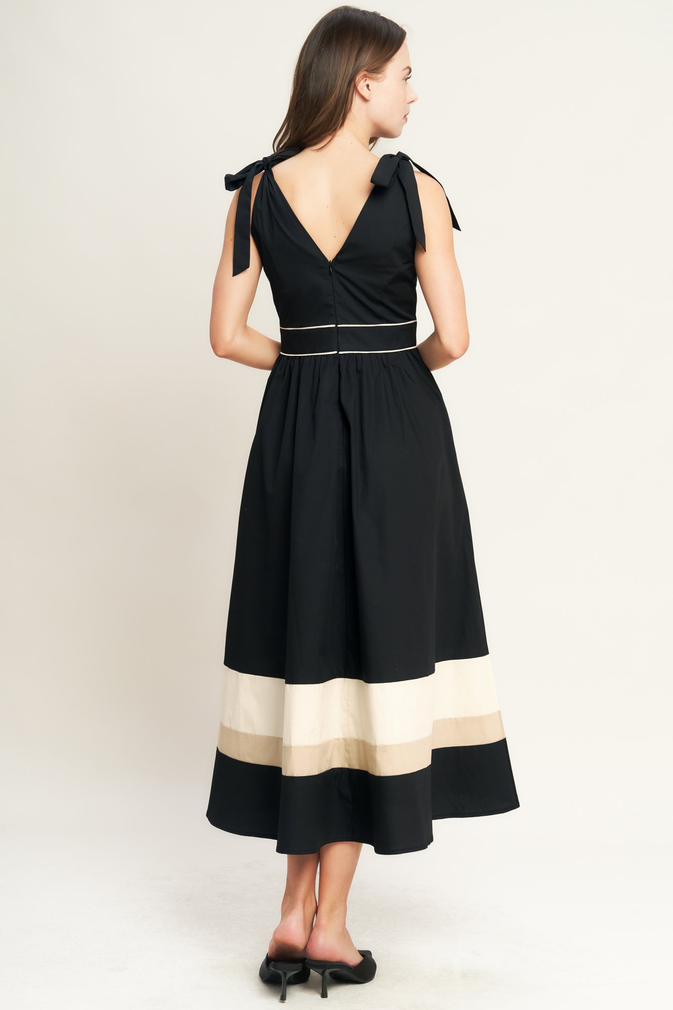 black and cream striped dress Tanya Taylor Women's Theo Striped Ponte Midi-Dress - Black Cream