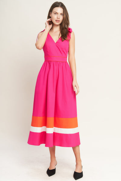 FOREST CHARM FUCHSIA ORANGE MIDI DRESS