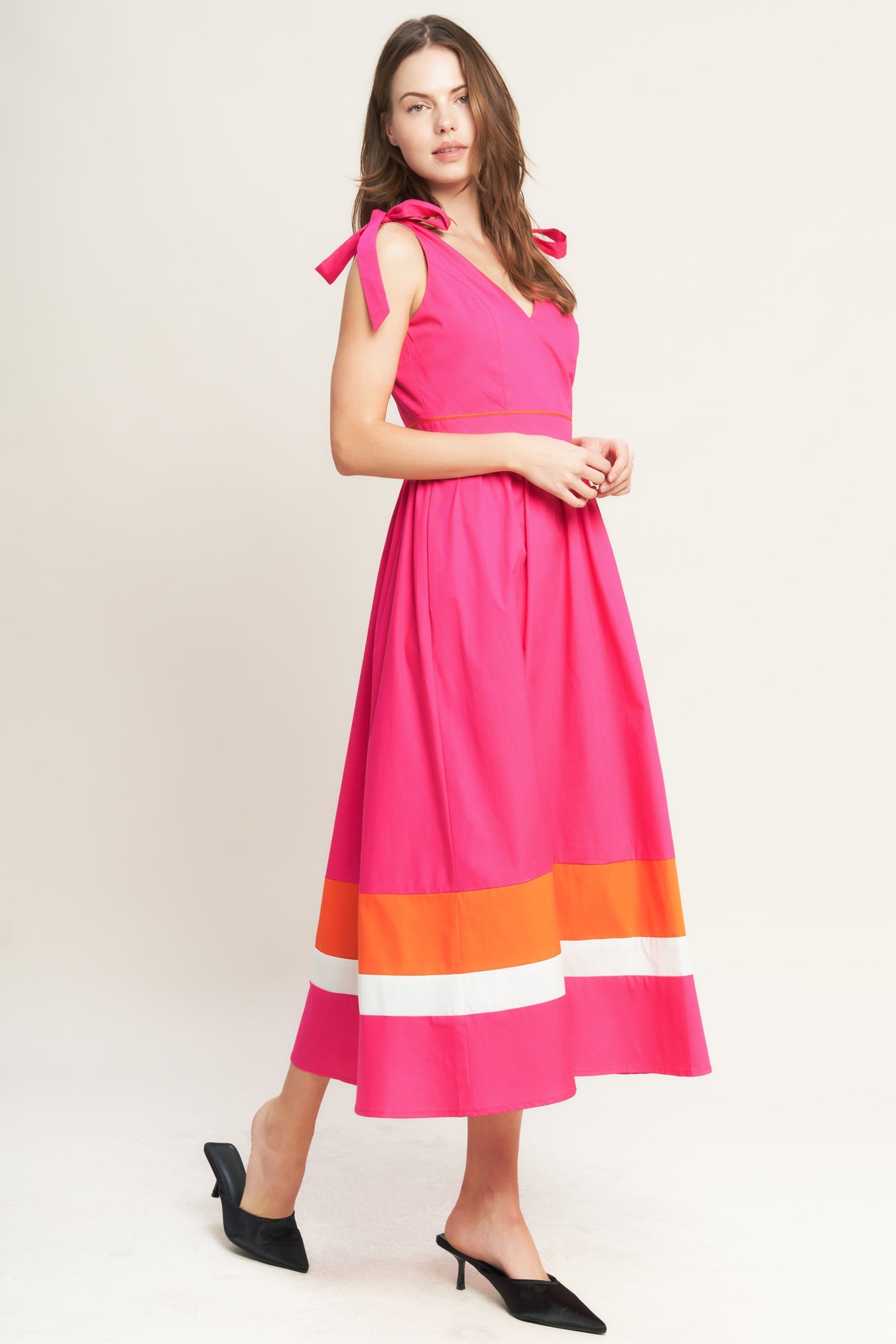 FOREST CHARM FUCHSIA & ORANGE MIDI DRESS