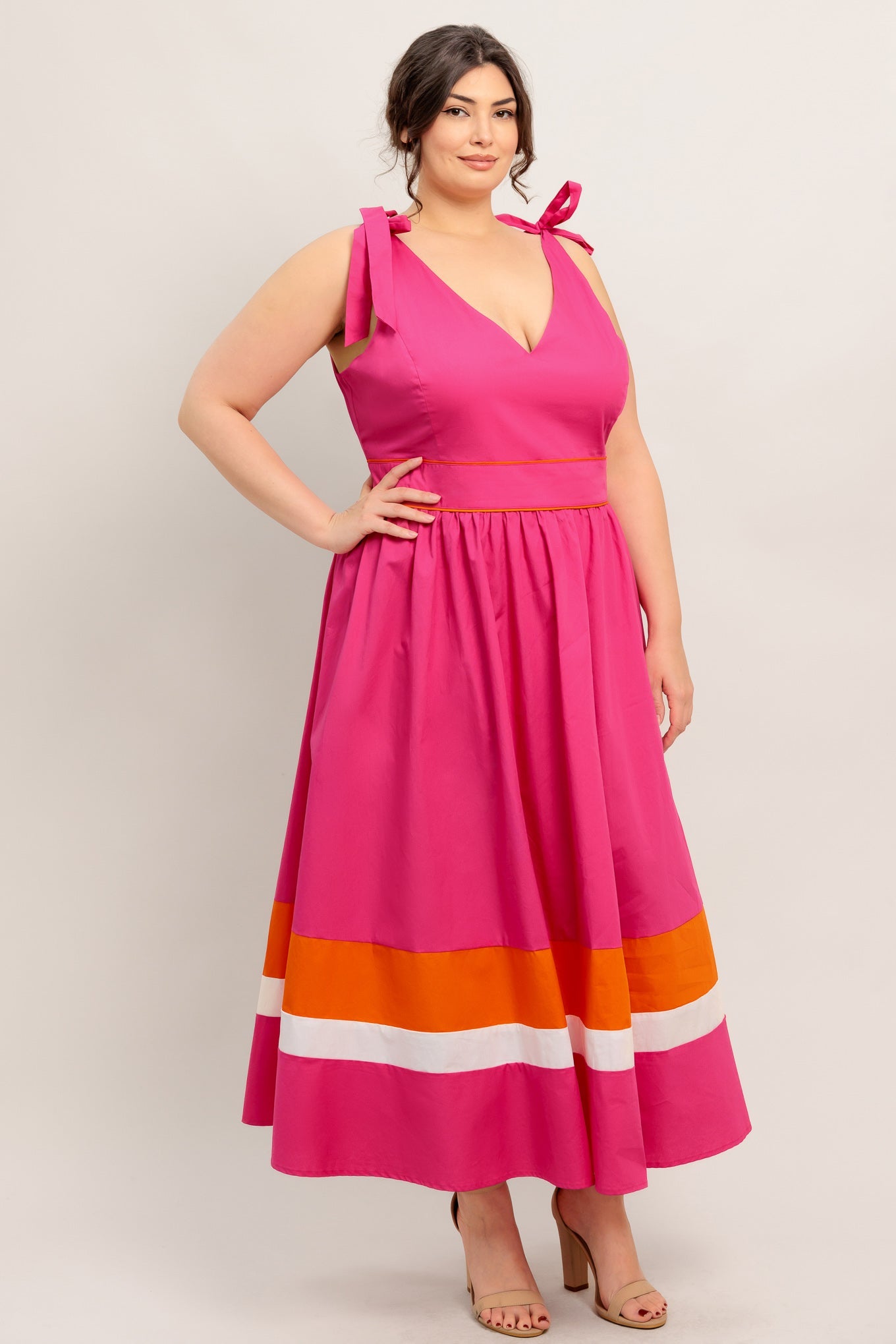 orange and fuchsia dress Women's Just Getting Started Pink & Cotton Tie Strap Midi | Size: L Jodifil Fabric content Fuchsia & Orange Dress