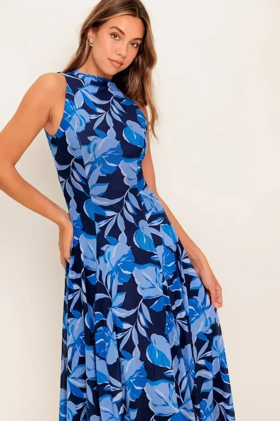 PALMER POWER MESH PRINTED MIDI DRESS - BLUE