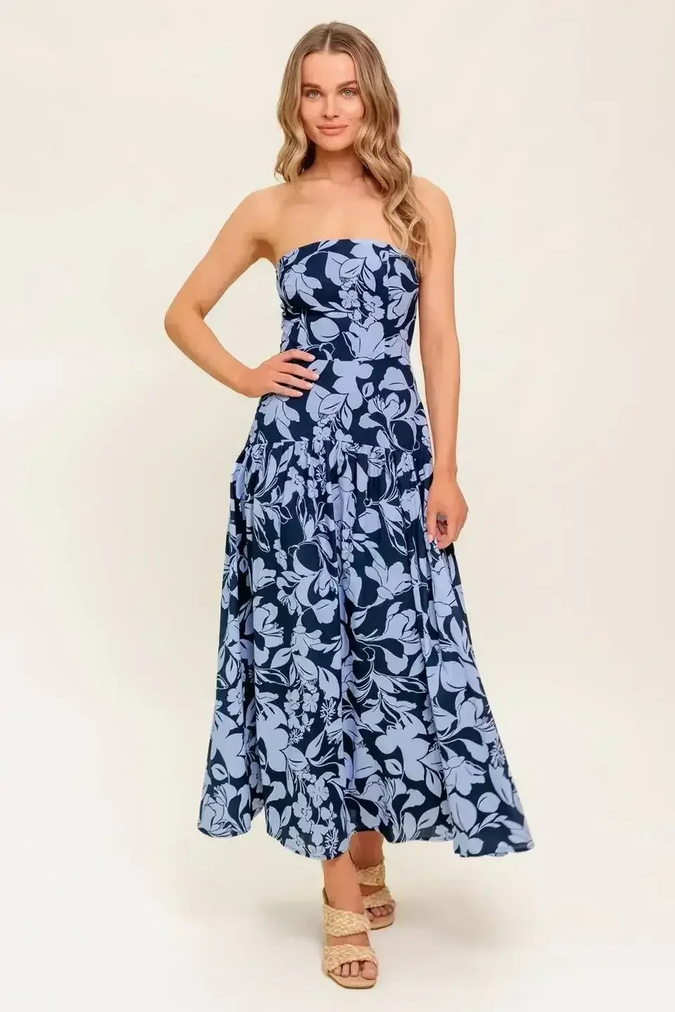 SMILES ARE CONTAGIOUS MIDI DRESS - NAVY BLUE