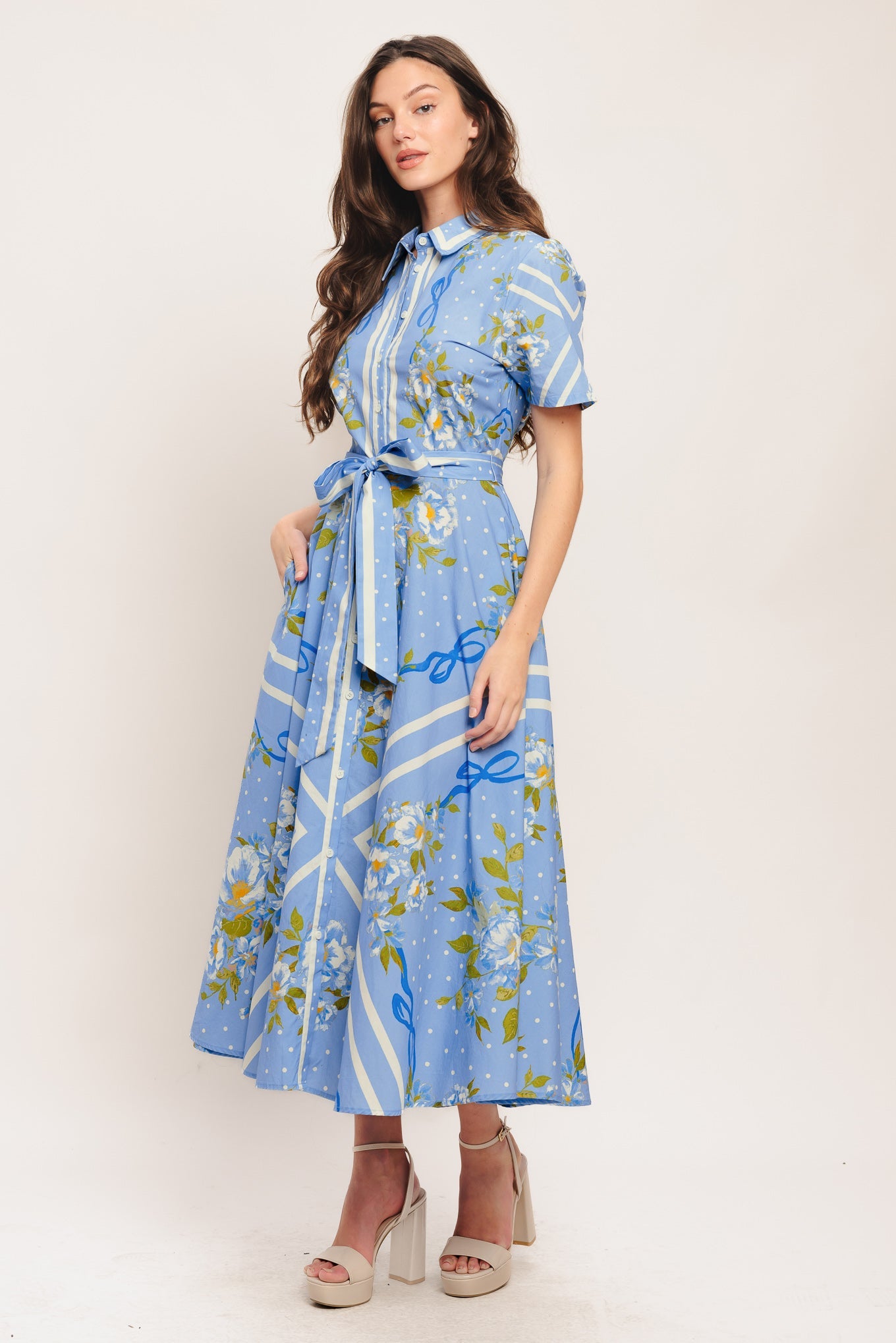 periwinkle midi dress Lady Black Tie - Sweet Sophisticate Short Sleeve Midi Dress