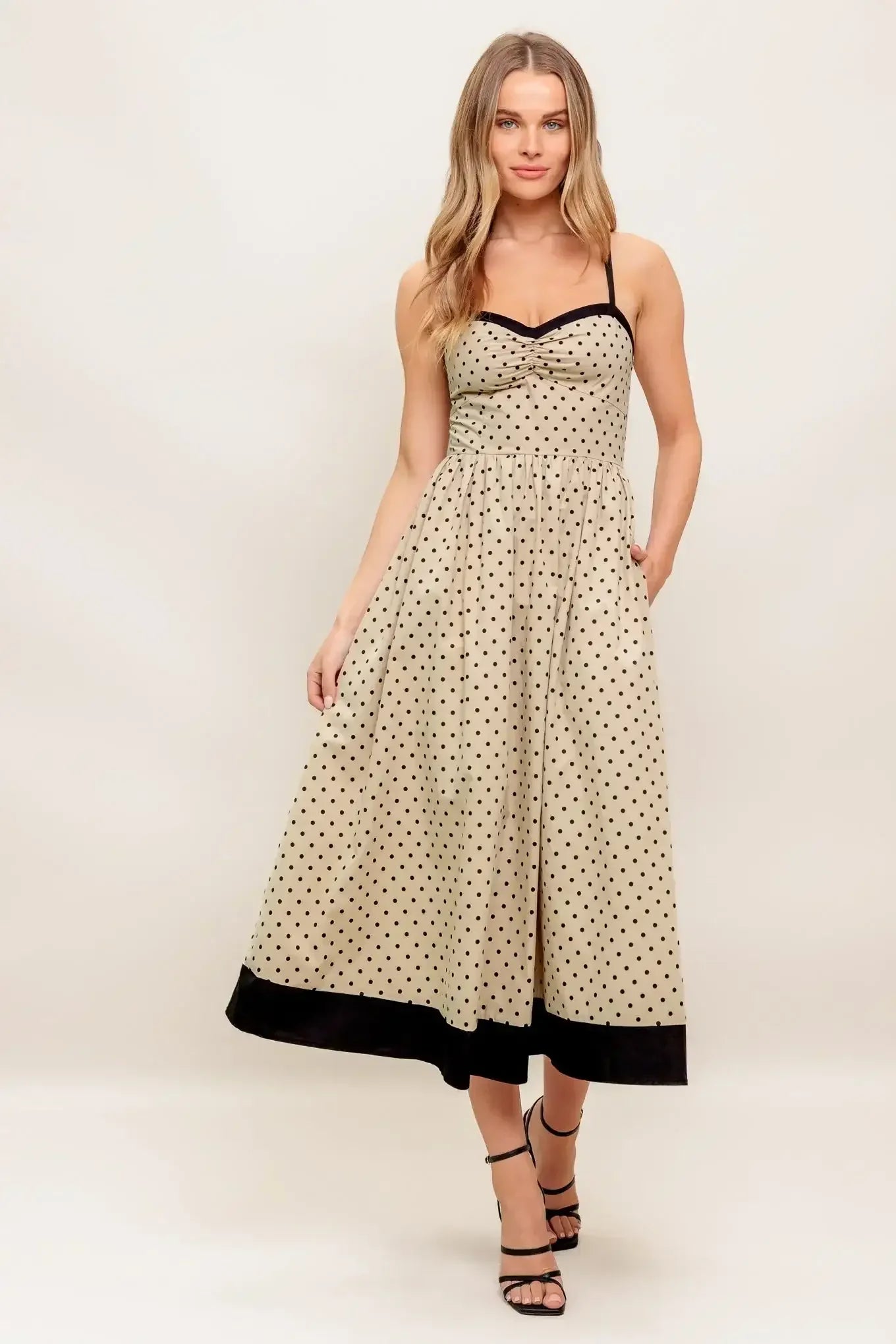 POLKA DOT PASSION MAXI DRESS - TAUPE