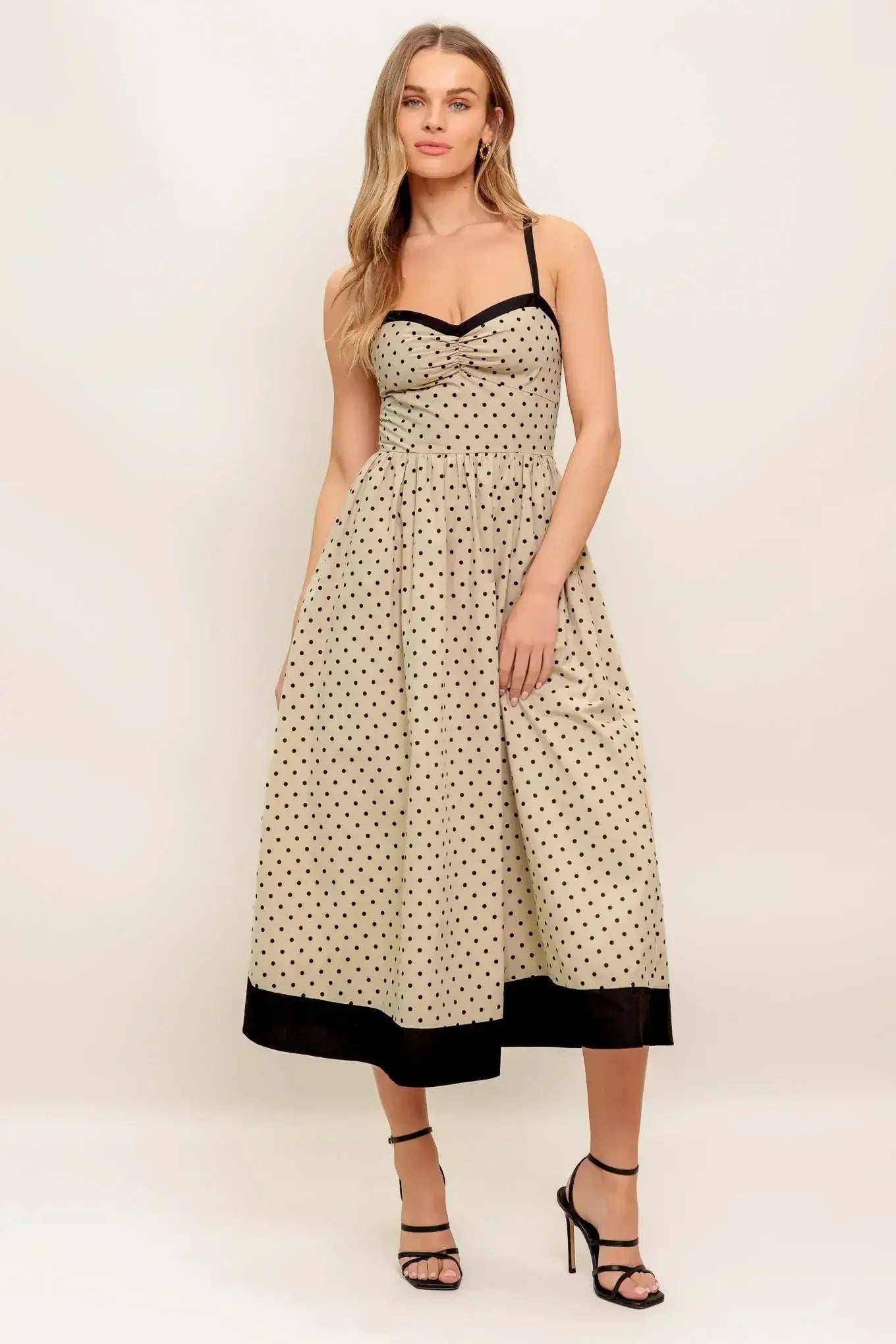 POLKA DOT PASSION MAXI DRESS - TAUPE