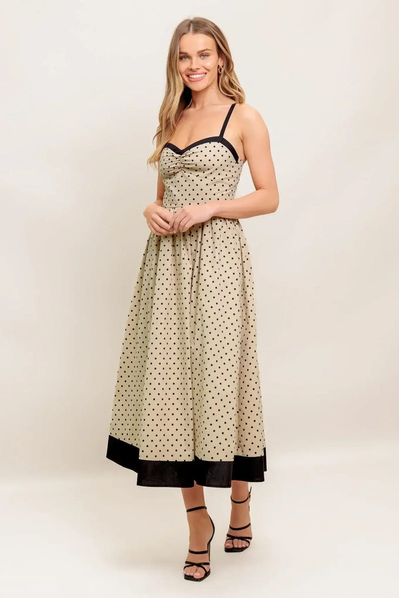 POLKA DOT PASSION MAXI DRESS - TAUPE